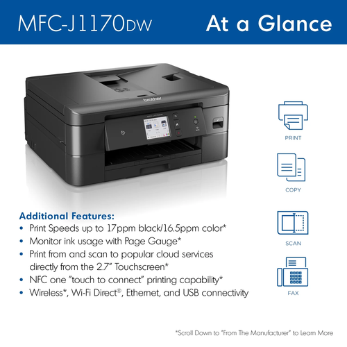 Brother MFC-J1170DW Wireless Color Inkjet All-In-One Printer with Mobile Device - Picture 6 of 9