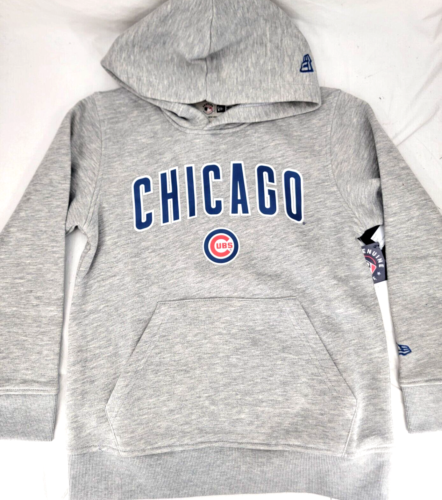NEW Chicago Cubs New Era Gray Pockets Hoodie Hooded Sweatshirt Youth S 6/7