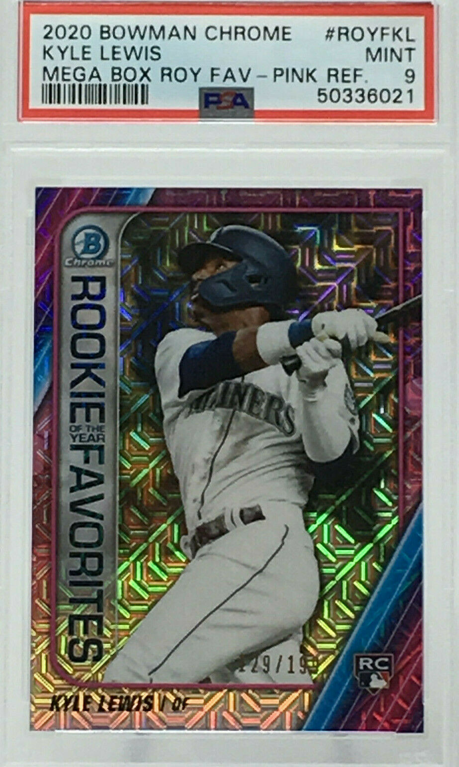 2020 Bowman Chrome #ROYFKL Kyle Lewis Pink Refractor #129/199
