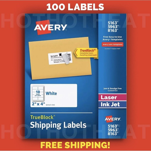 100 Avery 5963/5163/8163/5263/95945 Address Mailing Shipping Labels 2