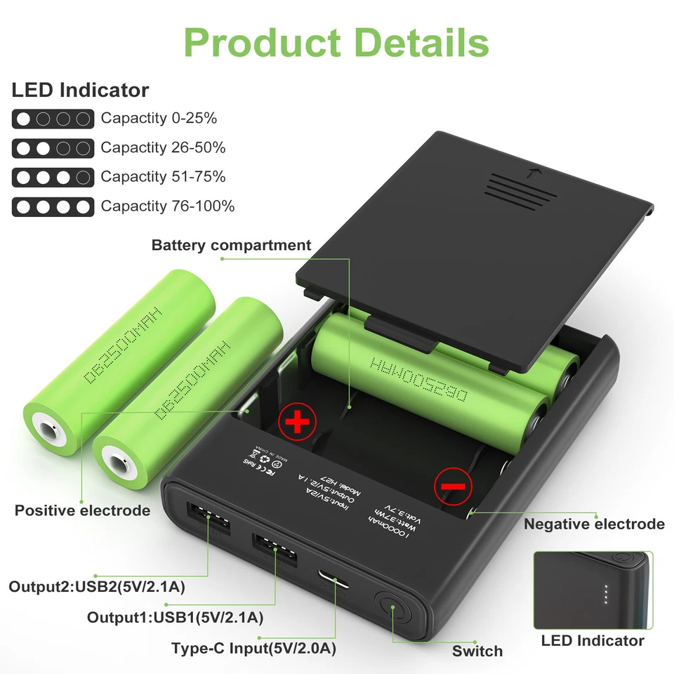 Портативный тонкий аккумулятор 10000 мАч быстрая зарядка внешнее резервное зарядное устройство - Изображение 4 из 4