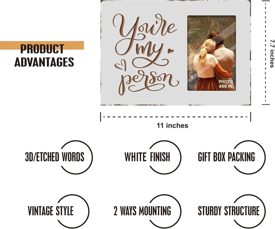 You Are My Person White Rustic Engraved Picture Frames 4X6 Inches Tabletop - Ann - Image 2 of 4