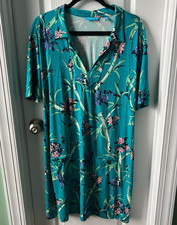 Tori Richard Womens Dress Bamboo Floral Print Short Sleeve Pockets Size XL