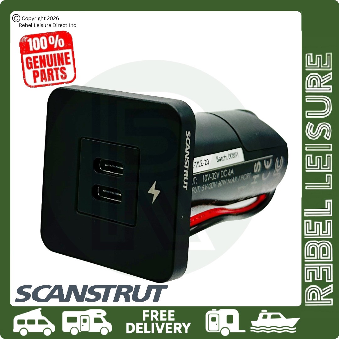 🚐 Scanstrut SC-TILE-20 Dual USB-C Socket 12V/24V Interior Charger Black Bezel