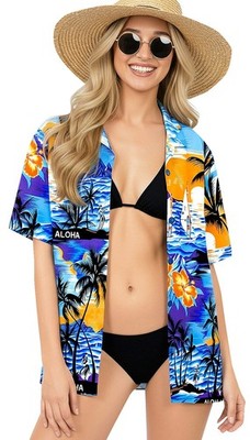 LA LEELA Button Down Shirt for Women Summer Beach M Evening Surf, Blue