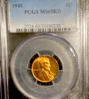 1945 Lincoln Wheat Small Cent PCGS MS65RD RD Philadelphia Bronze Uncirculated