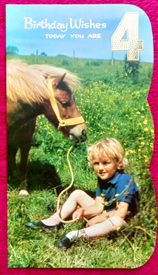 4. Happy Birthday Alter 4 Jahre Jungen Vintage Grußkarte Junge Pony Pferd