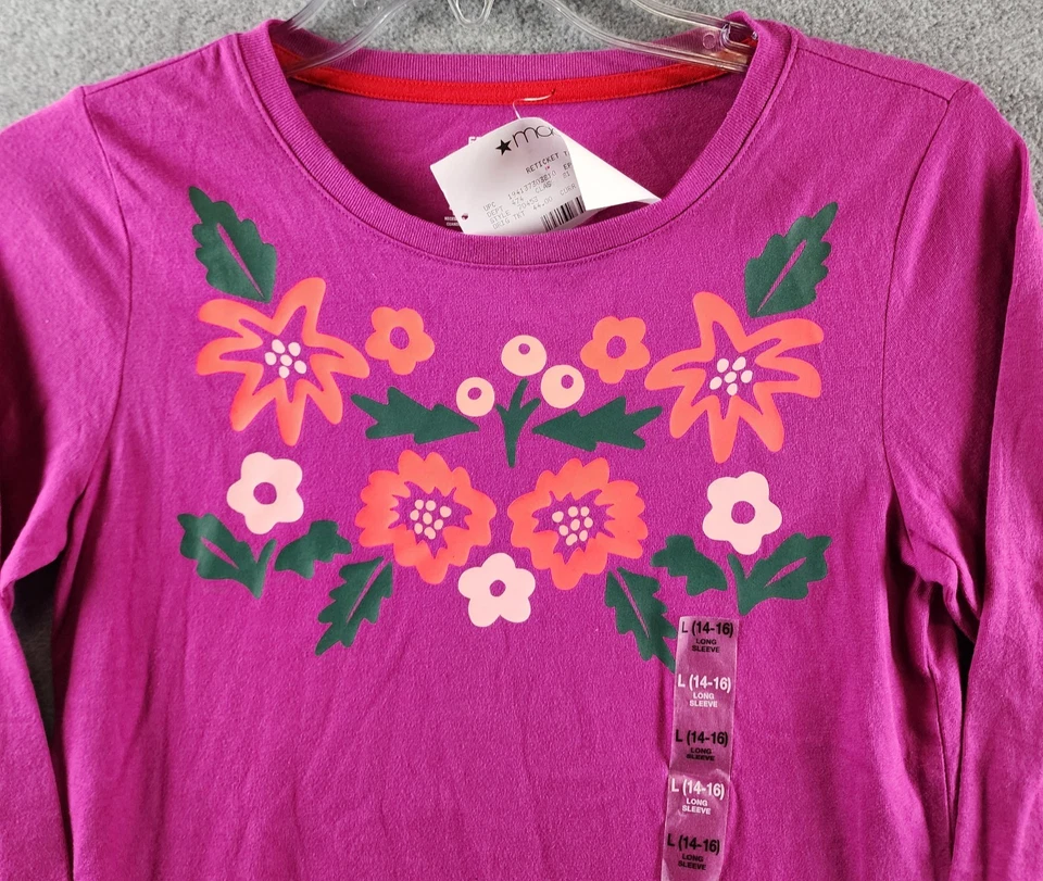 Epic Threads Floral Print Long Sleeve Top Girls L 14/16 Purple Multi Crew Neck - Image 3 of 4