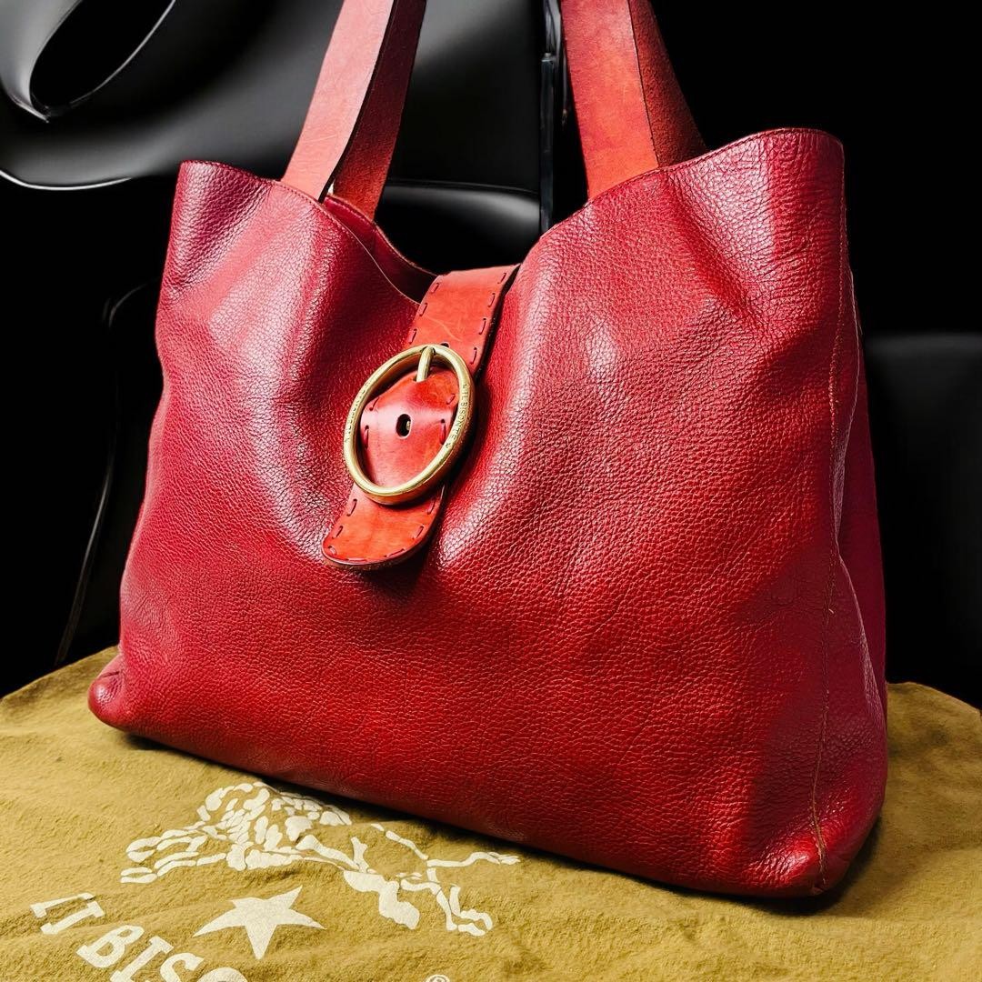 ILBISONTE Genuine Japanese Leather A4 Shoulder Tote Bag in Red