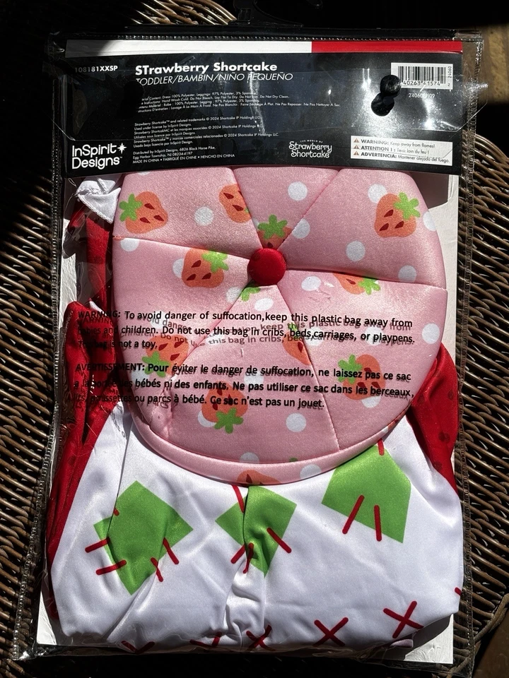 Strawberry Shortcake Halloween Costume Dress Hat Leggings Toddler 2T New CUTE - Image 4 of 4