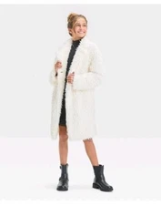 Girls' Long Faux Fur Jacket - Art Class   Size  L 10-12  IVORY 