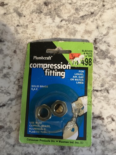 Plumbcraft 3/8" Solid Brass Compression Fitting 73-498 Coupling Sleeves&Nuts NIP