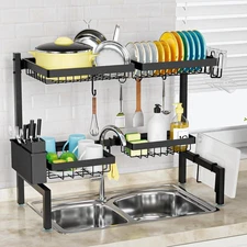 SNSLXH［2-Tier 4 Baskets］Over The Sink Dish Drying 2 tiers 4 baskets, Black 