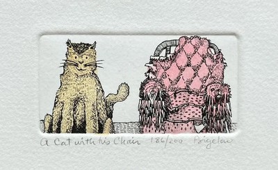 David Bigelow - Cat with His Chair - S/N Etching - Image Size 2 x 4
