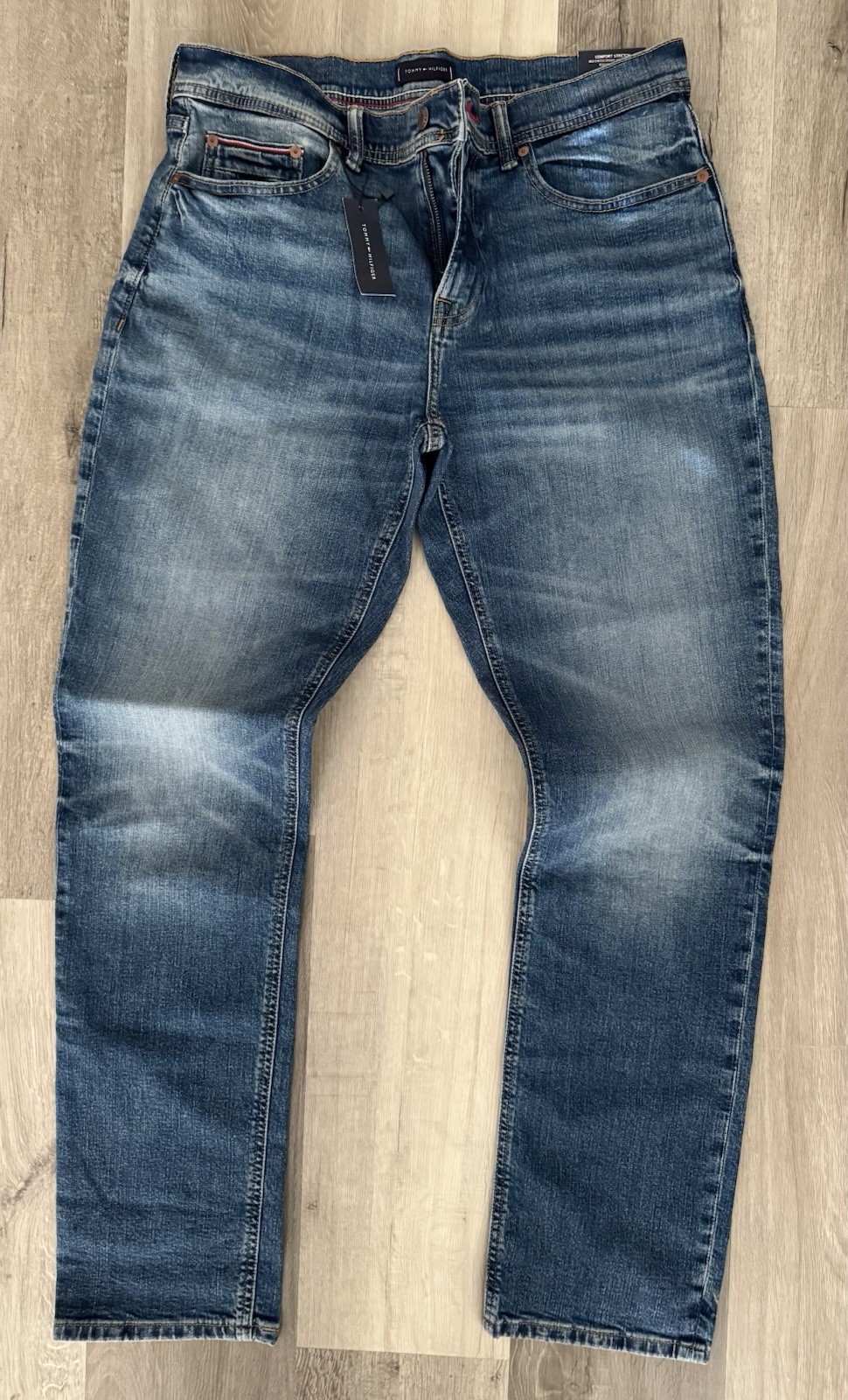 Tommy Hilfiger Straight Leg Jeans Men Size 36 X 30 Blue Distressed Wash Stretch thumbnail 4