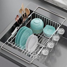 jouzevic Dish Drying Rack in Sink: Expandable, 3-Slot 2-4 Person, White 