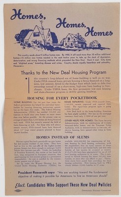 New Deal Housing Broadside FHA USHA Roosevelt Era DNC Campaign Flyer 1930s