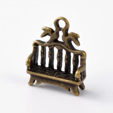 6 Miniature Bench Charms Antiqued Bronze Love Bird Pendants Set 