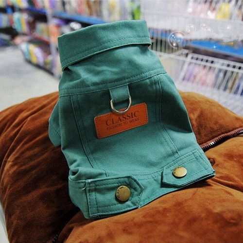 Spring Summer Denim Dog Coat Jacket with D Leash Ring for Small to Medium Dog... - Picture 3 of 16