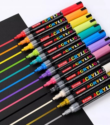 12 Farben Acryl Stifte Set weiche breite Spitzen Kunst Marker Zeichnen Aquarell