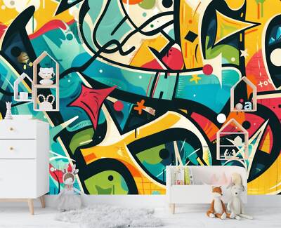 Lebendige Grunge Graffiti Kinder Kunst Tapete Wandbild abnehmbar abziehbar abziehen & kleben