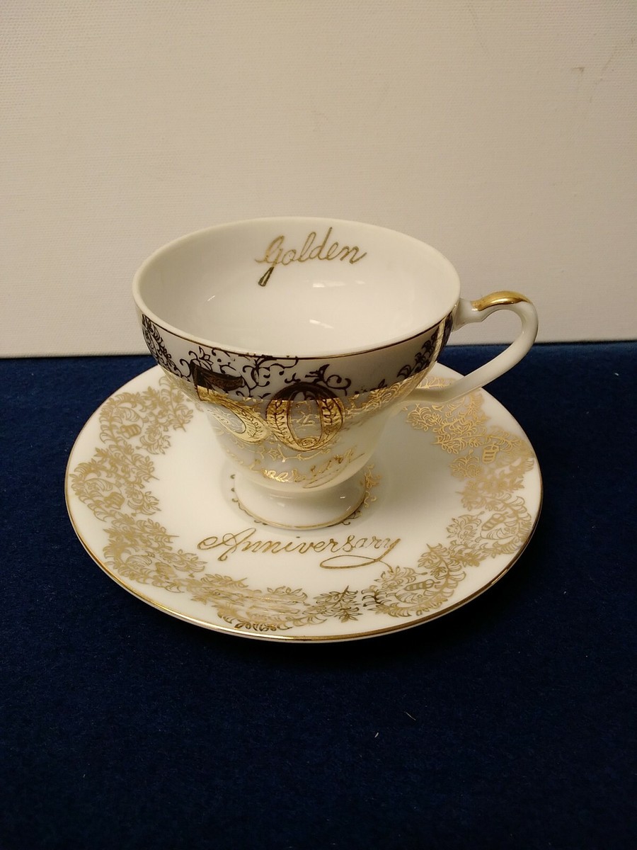 Norcrest 50th Anniversary China Saucer and Tea Cup Gold Trim