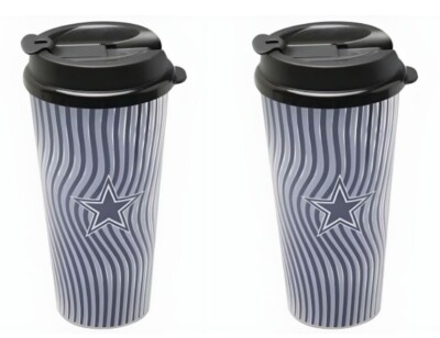 2-Pack Dallas Cowboys 32oz Plastic Cup w/Snap Cover, Flip-Top Lid & Straw Hole