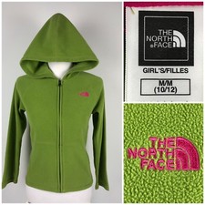 The North Face Girls Medium Fleece Jacket Fleecw Hoodie Green Polartec EUC