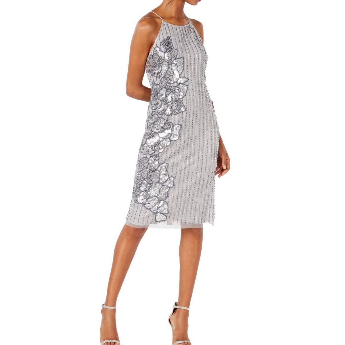 knee length dresses for ladies Adrianna Papell AP1E210005 Long Sleeves Beaded Cuffs Formal Jersey Mid –  The Dress Outlet main image 1