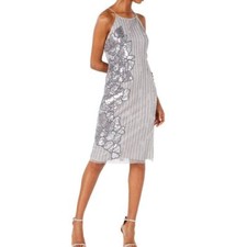 ADRIANNA PAPELL NEW Women's Beaded Sequin-embellished Midi Sheath Dress 4 TEDO