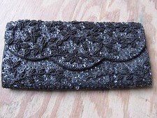 VINTAGE HANDBAG Purse Wallet Beaded DELILL Black Elegant Classic Style Beads WOW