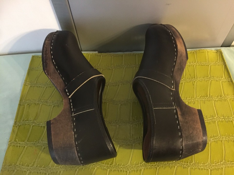 Vintage 80s Authentic Dutch Black Leather Wood Clogs - Size 9 B ...