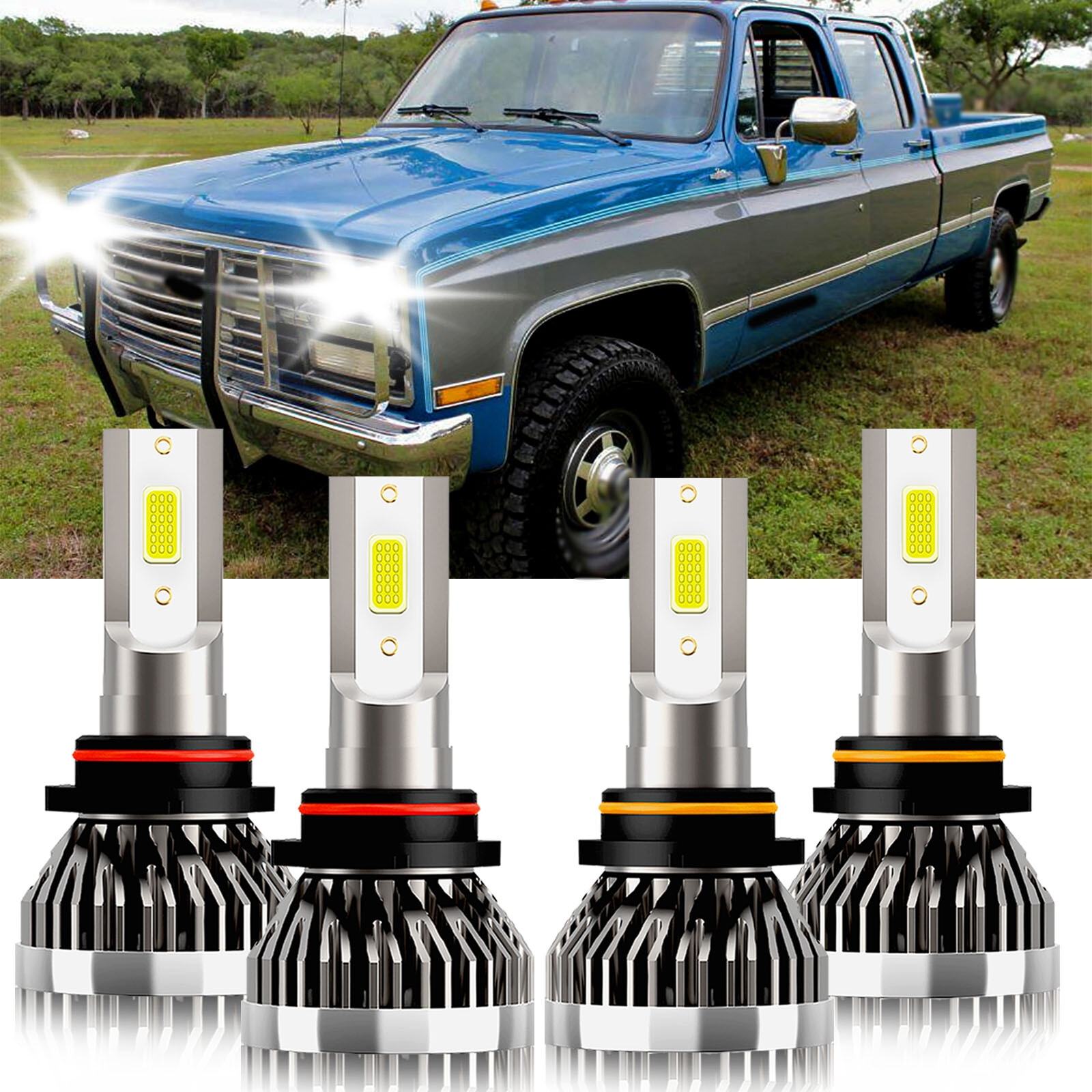 For Chevrolet V3500 1990-1991 LED Headlight 9005+9006 Combo High Low Beam Bulbs