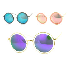 Retro Pop Round Circle Sunglasses Metal Frames Mirror Lenses Vintage Men Women
