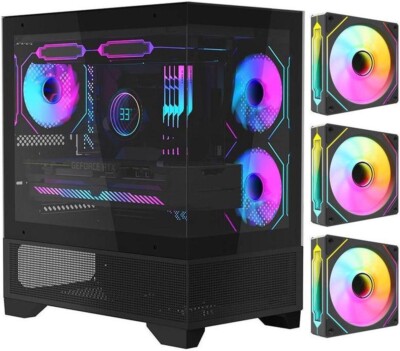 MATX-SLIM/ITX Gaming PC Cases with 3x120MM ARGB fans Preinstalled Tempered Glass