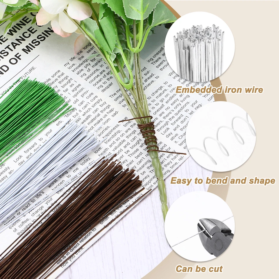 100pcs White Floral Wire Stems Bendable 0.35mm 28 Gauge Florist Wire for Flower - Image 3 of 4