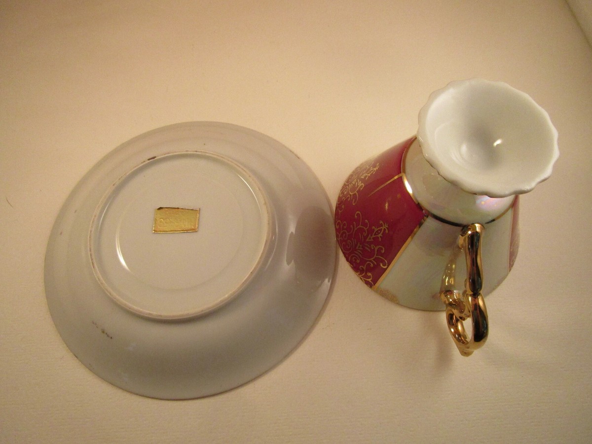 金色の食器 Vintage Made in Japan Iridescent Burgundy Gold Scroll