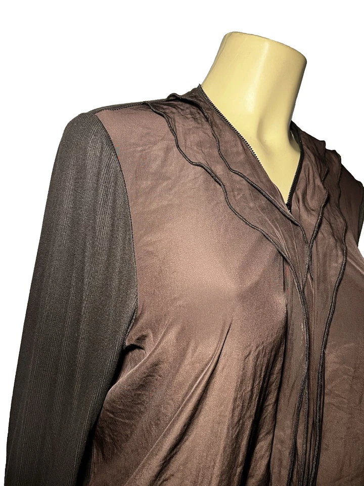 Top Lola & Sophie para mujer con cremallera mezcla de seda con volantes manga larga marrón XL Foto 2 de 4