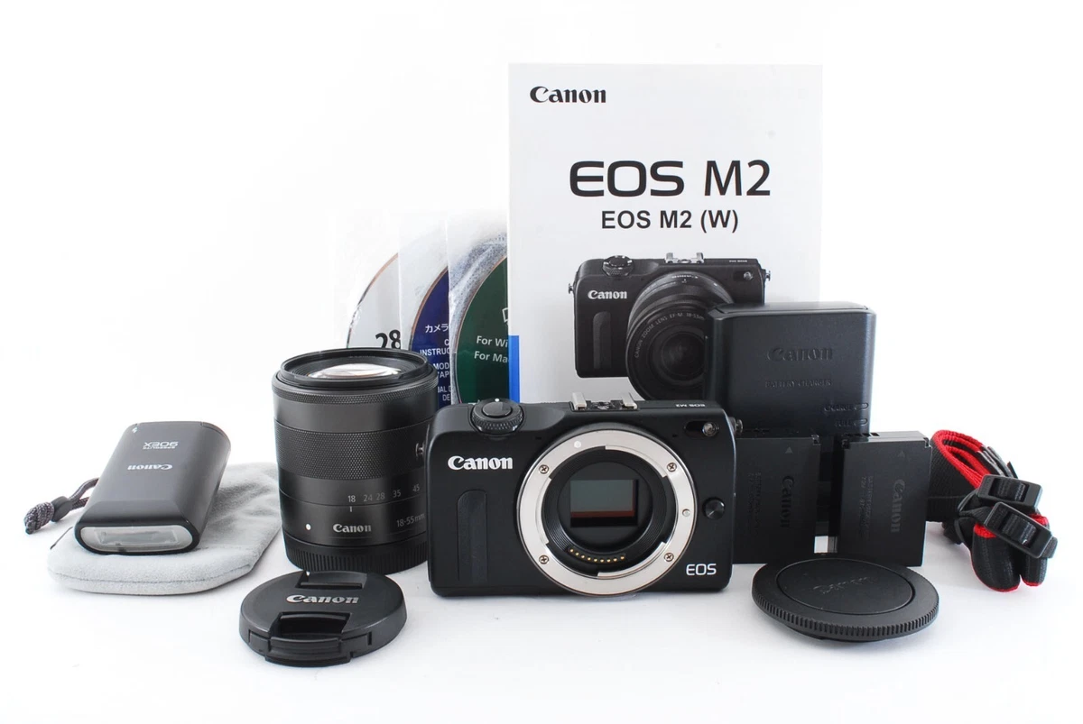 Canon EOS M2 18.0MP Mirrorless Digital black camera w/ 18-55mm lens flash #137