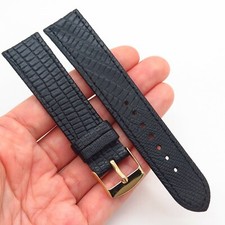 20mm Black Genuine Textured Lizard Leather Waterproof Watch Band Strap