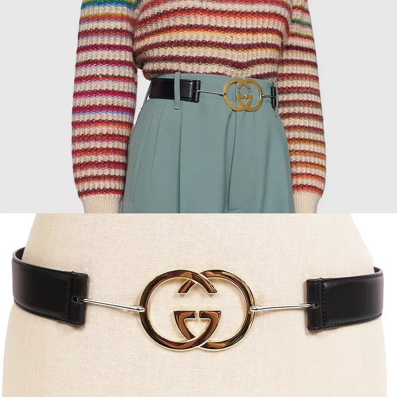 Womens Gucci black Leather GG Belt