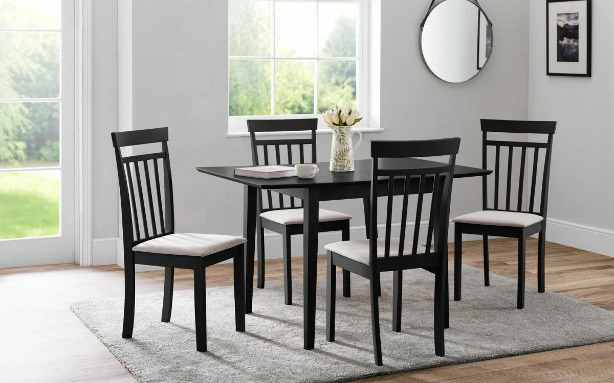 Black Extending Butterfly Leaf Dining Table L80 120cm 4 Chairs RUFUS