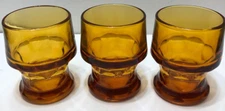 Vintage Libbey Glass Tumblers SET OF 3 Georgian Honeycomb Amber 4" Tall