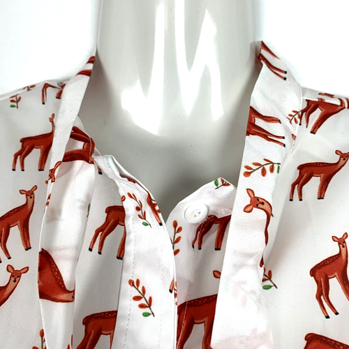 Paper Plane London Shirt Prepper Top Size L XL Button Tie Blouse Deer Print New - Picture 3 of 7
