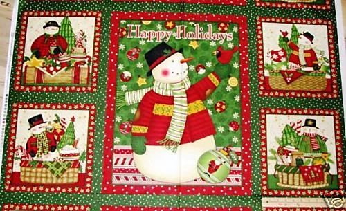 SOUTH SEA IMPORTS Christmas Baskets Snowman Debbie Mumm Fabric Panel 24" #67374