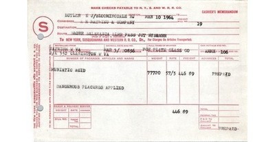 1959 NYS & W Railroad Cashier's Memo Coal Freight Bill 111300lb NJ Railcar