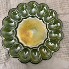 Indiana Glass Hobnail Carnival Iridescent Lime Green Deviled Egg Plate
