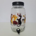 Vintage Anchor Hocking Cats on Fence Glass Drink Dispenser Jug, 1 Gallon