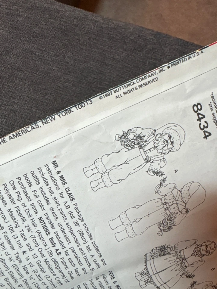 Vogue Craft 8434 Mr. & Mrs. Claus Doll Pattern Designed By Linda Carr 1990s uncu - Image 3 of 4