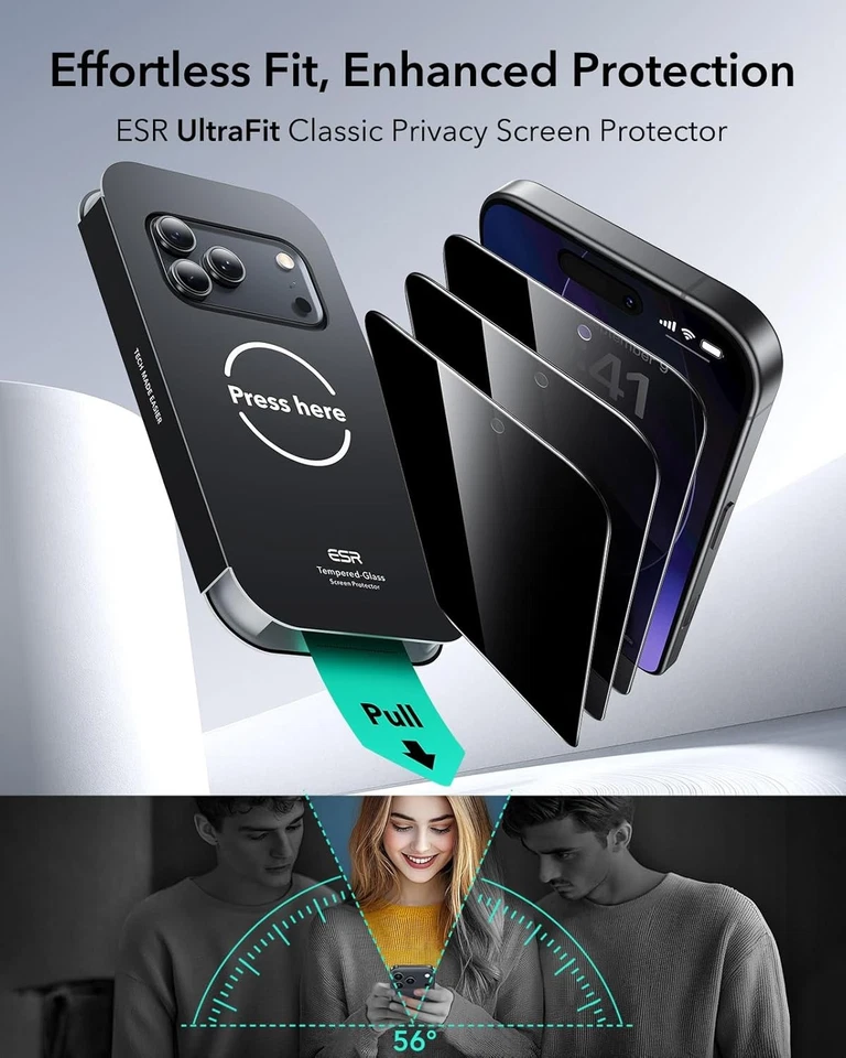 ESR 3 Pack 9H+ Glass for iPhone 17 Pro Screen Protector 17 Pro, Black  - Image 2 of 4